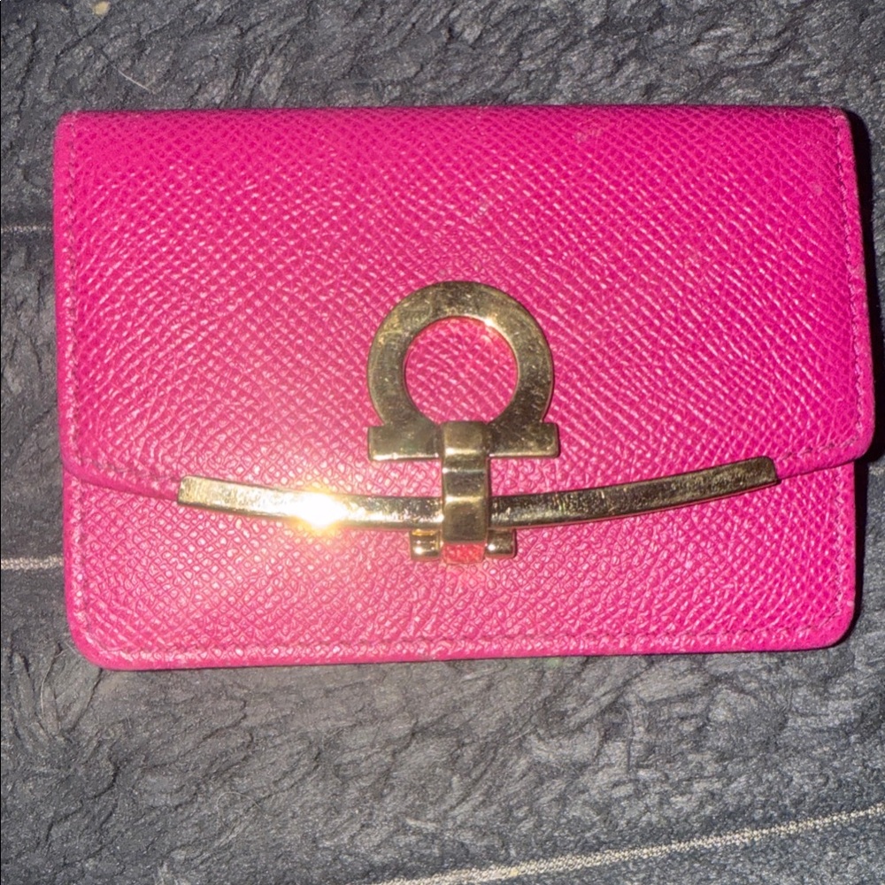 Salvatore Ferragamo Fuchsia Card Holder with Gold Accent